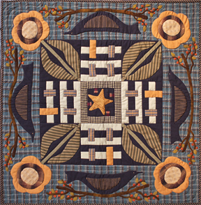 Black Birds and Bittersweet quilted applique table topper by Norma Whaley