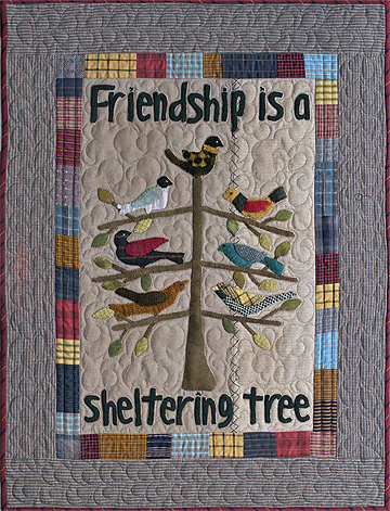 Black Birds and Bittersweet quilted applique table topper by Norma Whaley