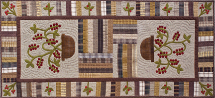 Winter Berry wool applique table runner by Norma Whaley