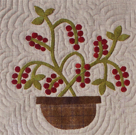 Winter Berry applique table runner detail by Norma Whaley